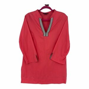 BROOKS BROTHERS “346” Striped V-Neck Cotton 3/4 Sleeve Tunic Blouse LARGE Pink